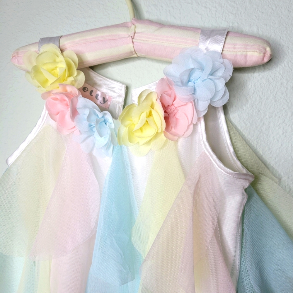 Pretty by Biscotti Girl's Rainbow Pastel Flutter Dress Sleeveless 5